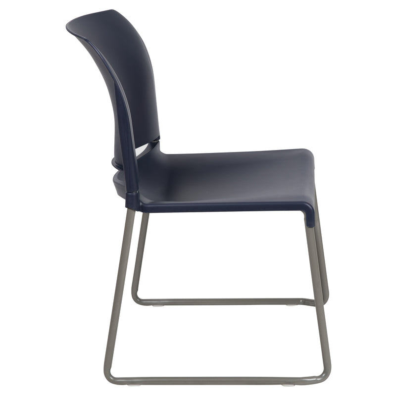 SINGLEWAVE Series 880 lb. Capacity Navy Full Back Contoured Stack Chair with Gray Powder Coated Sled Base