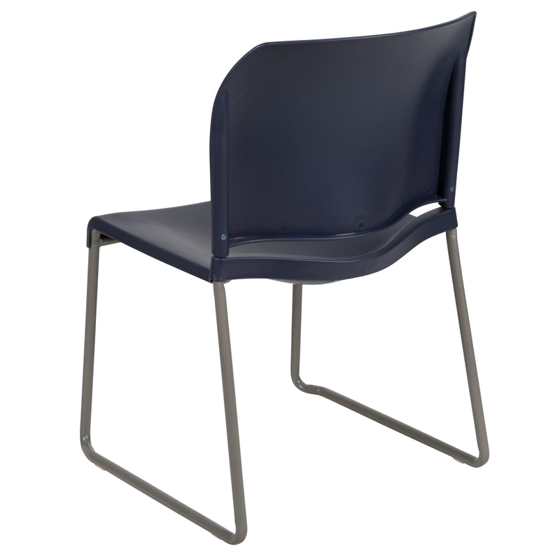 SINGLEWAVE Series 880 lb. Capacity Navy Full Back Contoured Stack Chair with Gray Powder Coated Sled Base