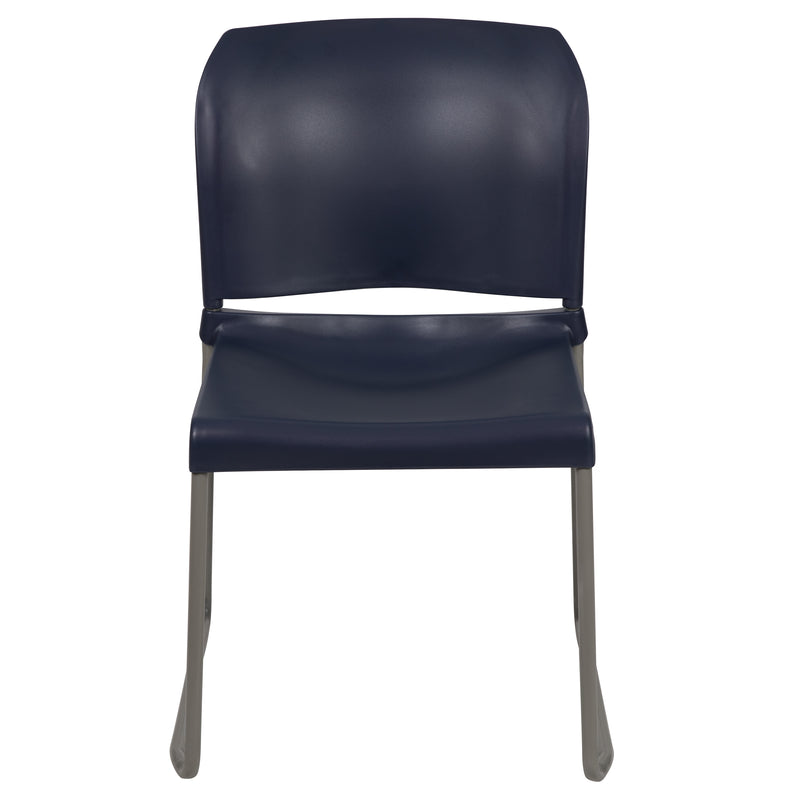 SINGLEWAVE Series 880 lb. Capacity Navy Full Back Contoured Stack Chair with Gray Powder Coated Sled Base