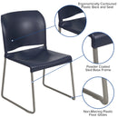 SINGLEWAVE Series 880 lb. Capacity Navy Full Back Contoured Stack Chair with Gray Powder Coated Sled Base