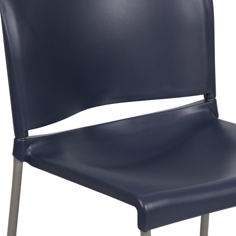 SINGLEWAVE Series 880 lb. Capacity Navy Full Back Contoured Stack Chair with Gray Powder Coated Sled Base