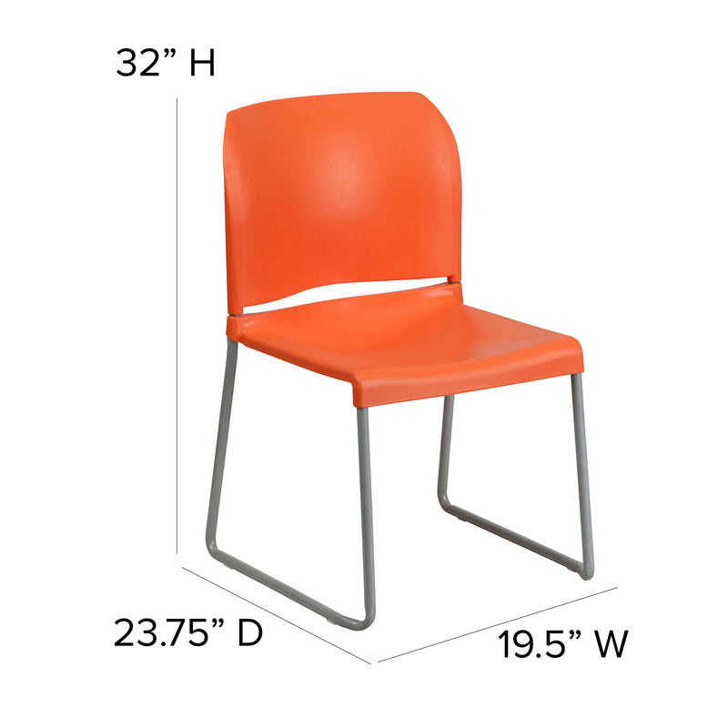 SINGLEWAVE Series 880 lb. Capacity Orange Full Back Contoured Stack Chair with Gray Powder Coated Sled Base