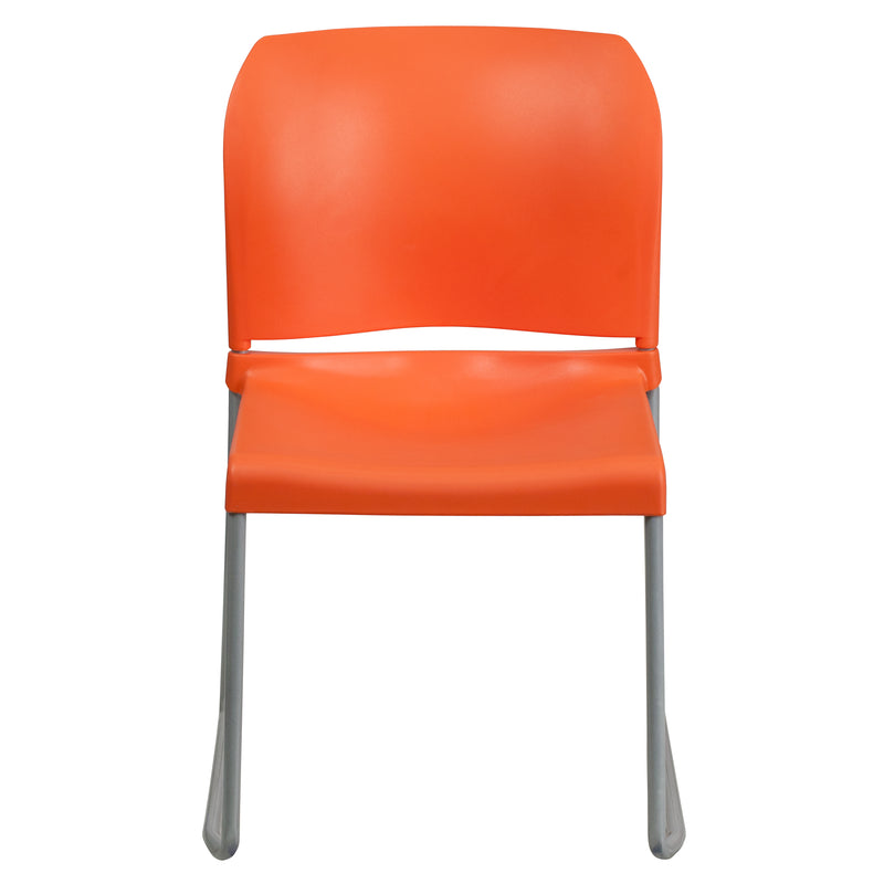 SINGLEWAVE Series 880 lb. Capacity Orange Full Back Contoured Stack Chair with Gray Powder Coated Sled Base