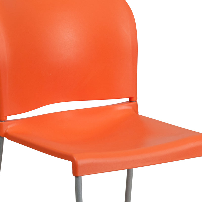 SINGLEWAVE Series 880 lb. Capacity Orange Full Back Contoured Stack Chair with Gray Powder Coated Sled Base