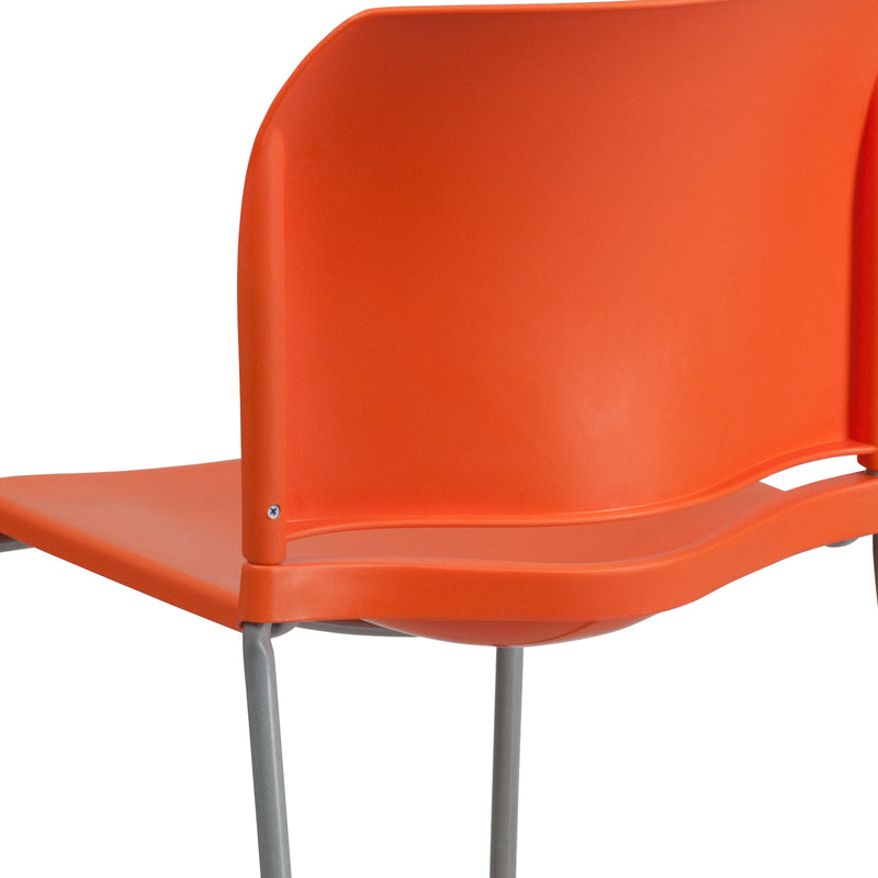 SINGLEWAVE Series 880 lb. Capacity Orange Full Back Contoured Stack Chair with Gray Powder Coated Sled Base