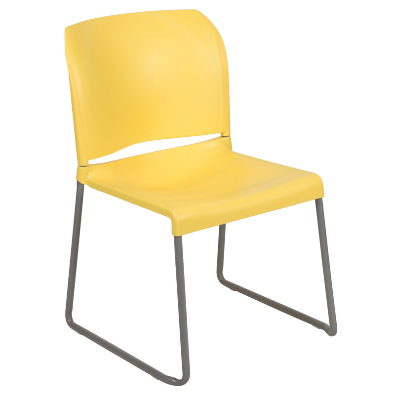 SINGLEWAVE Series 880 lb. Capacity Yellow Full Back Contoured Stack Chair with Gray Powder Coated Sled Base