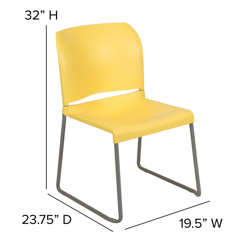 SINGLEWAVE Series 880 lb. Capacity Yellow Full Back Contoured Stack Chair with Gray Powder Coated Sled Base