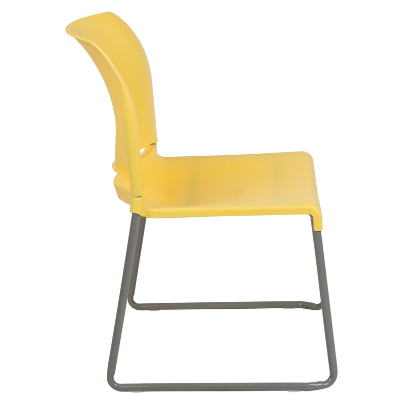 SINGLEWAVE Series 880 lb. Capacity Yellow Full Back Contoured Stack Chair with Gray Powder Coated Sled Base