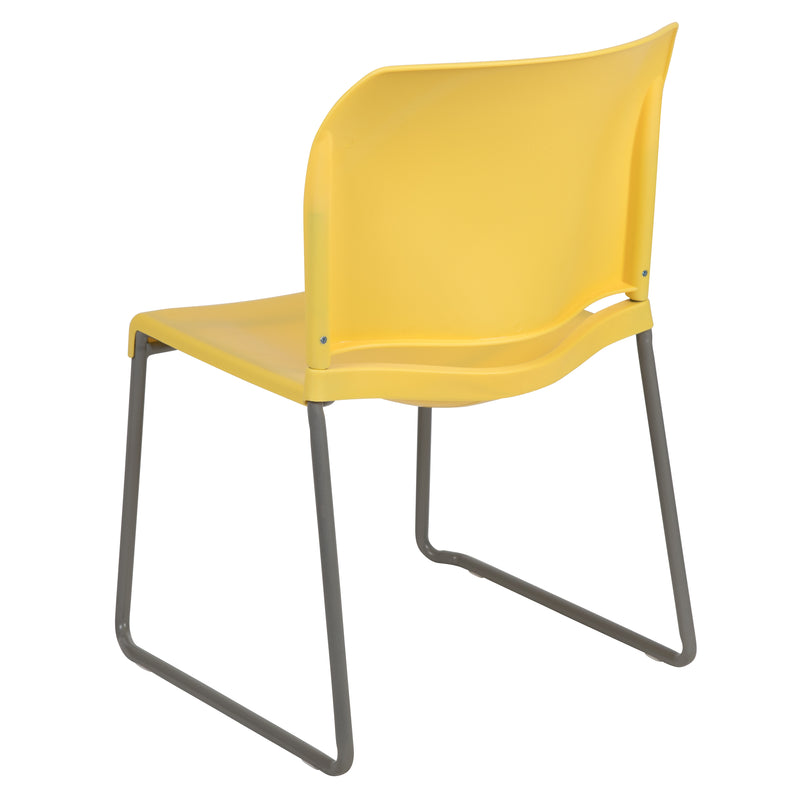 SINGLEWAVE Series 880 lb. Capacity Yellow Full Back Contoured Stack Chair with Gray Powder Coated Sled Base