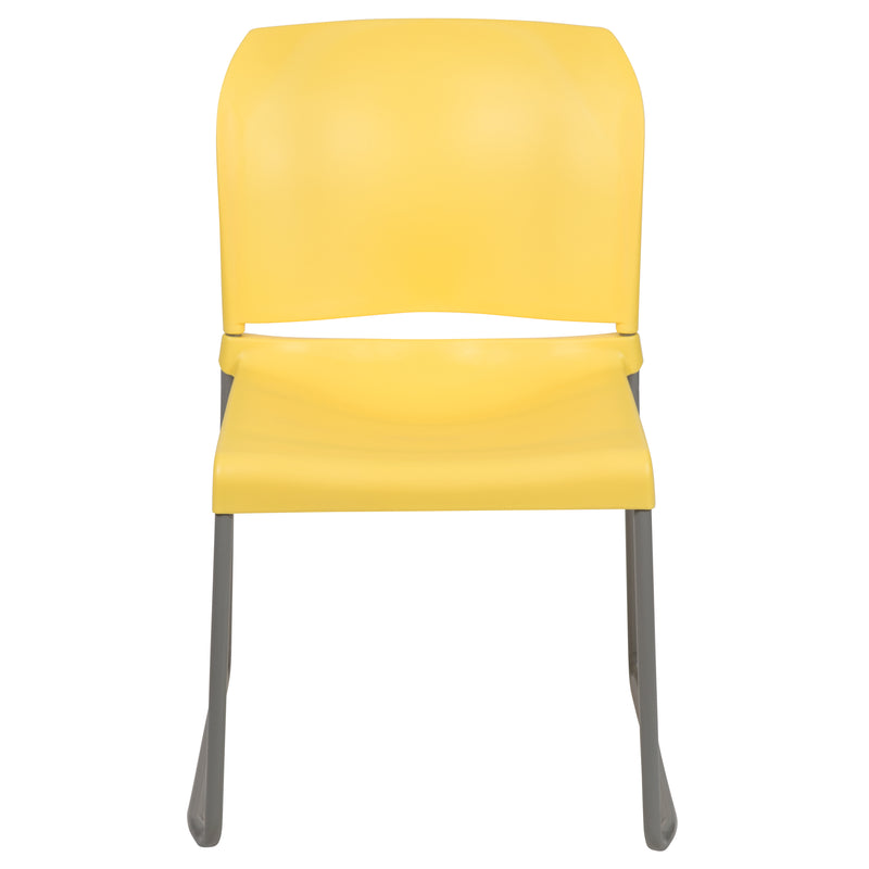 SINGLEWAVE Series 880 lb. Capacity Yellow Full Back Contoured Stack Chair with Gray Powder Coated Sled Base