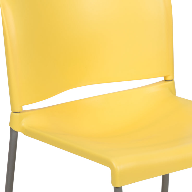 SINGLEWAVE Series 880 lb. Capacity Yellow Full Back Contoured Stack Chair with Gray Powder Coated Sled Base