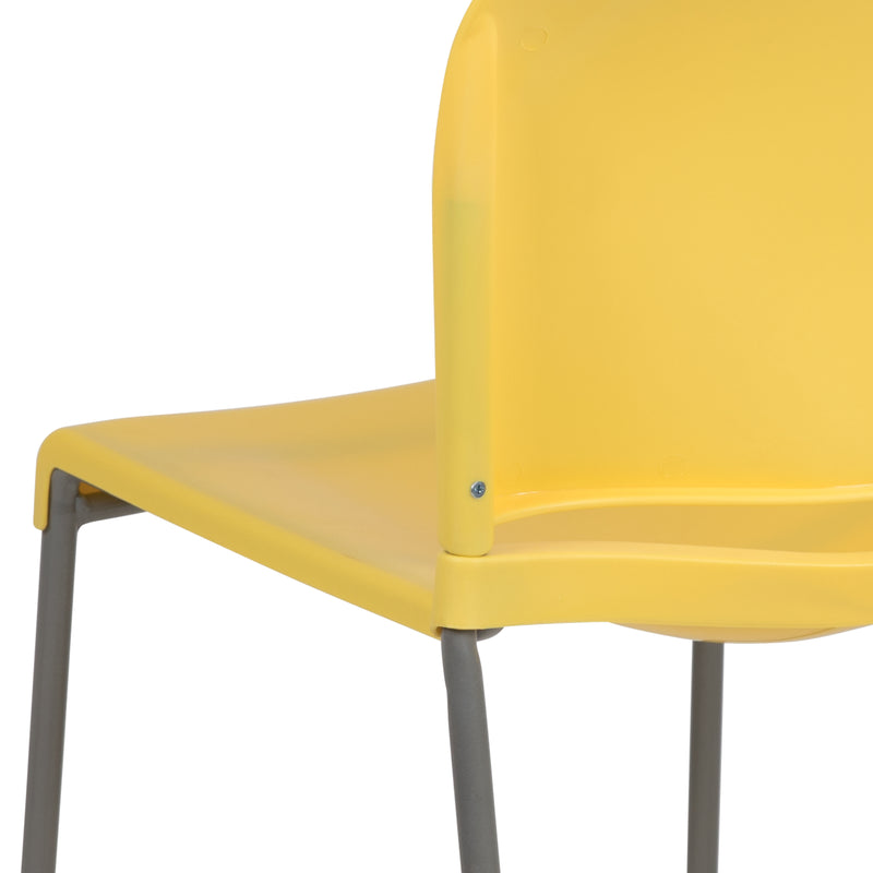 SINGLEWAVE Series 880 lb. Capacity Yellow Full Back Contoured Stack Chair with Gray Powder Coated Sled Base