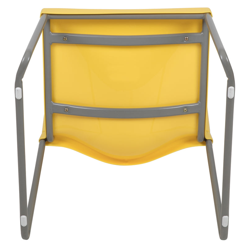 SINGLEWAVE Series 880 lb. Capacity Yellow Full Back Contoured Stack Chair with Gray Powder Coated Sled Base