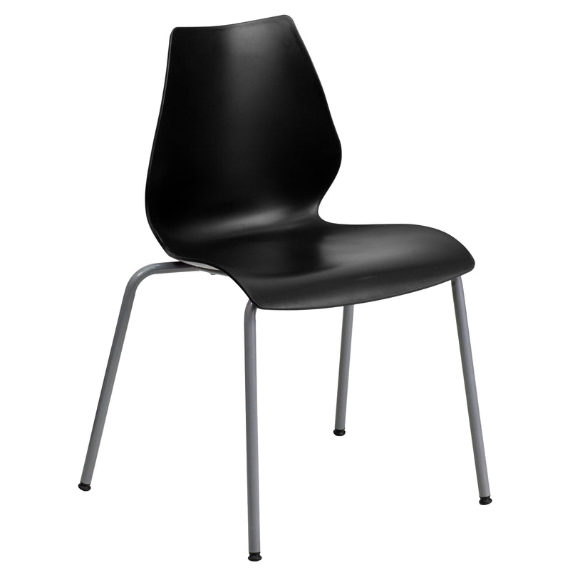 SINGLEWAVE Series 770 lb. Capacity Black Stack Chair with Lumbar Support and Silver Frame