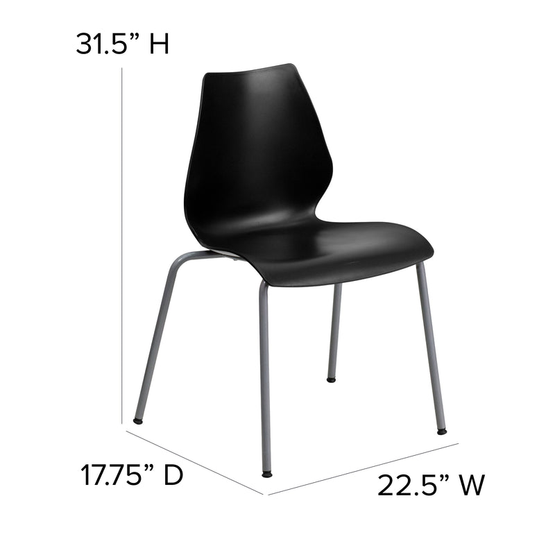 SINGLEWAVE Series 770 lb. Capacity Black Stack Chair with Lumbar Support and Silver Frame