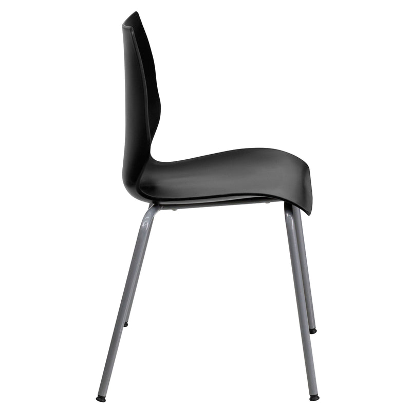 SINGLEWAVE Series 770 lb. Capacity Black Stack Chair with Lumbar Support and Silver Frame