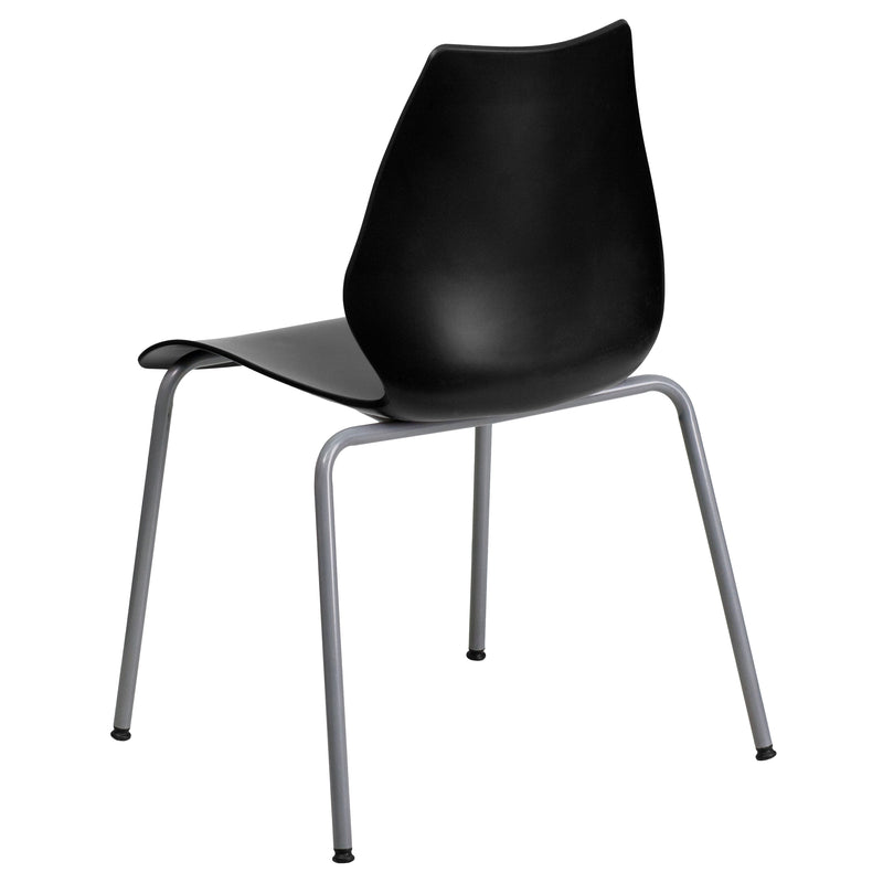 SINGLEWAVE Series 770 lb. Capacity Black Stack Chair with Lumbar Support and Silver Frame