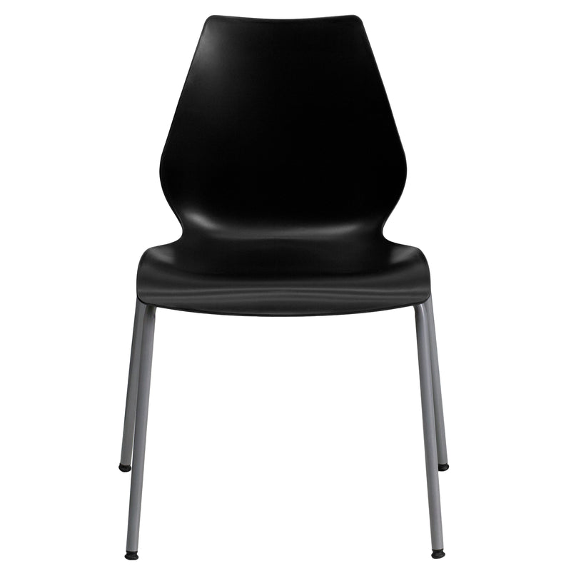 SINGLEWAVE Series 770 lb. Capacity Black Stack Chair with Lumbar Support and Silver Frame