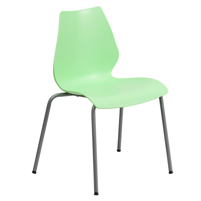 SINGLEWAVE Series 770 lb. Capacity Green Stack Chair with Lumbar Support and Silver Frame