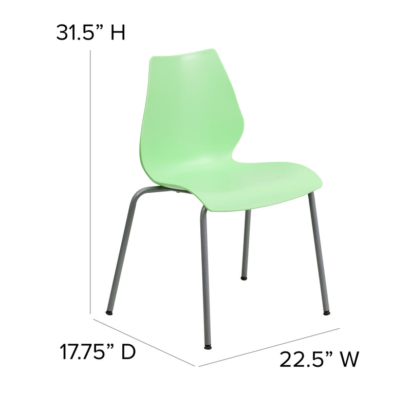 SINGLEWAVE Series 770 lb. Capacity Green Stack Chair with Lumbar Support and Silver Frame