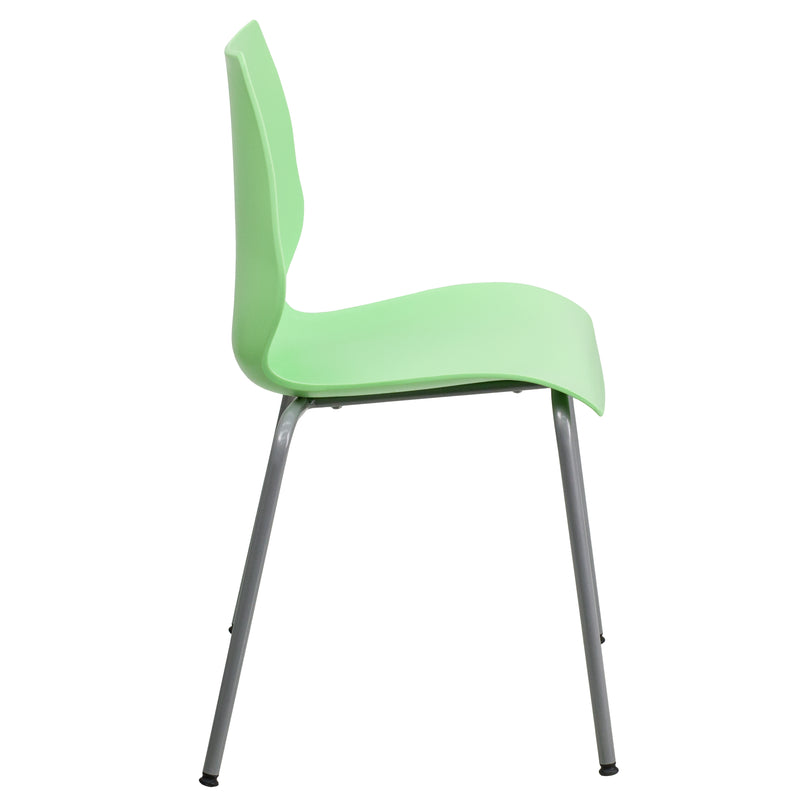 SINGLEWAVE Series 770 lb. Capacity Green Stack Chair with Lumbar Support and Silver Frame