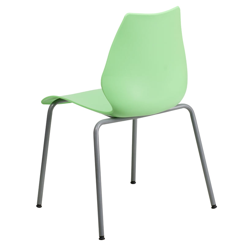 SINGLEWAVE Series 770 lb. Capacity Green Stack Chair with Lumbar Support and Silver Frame