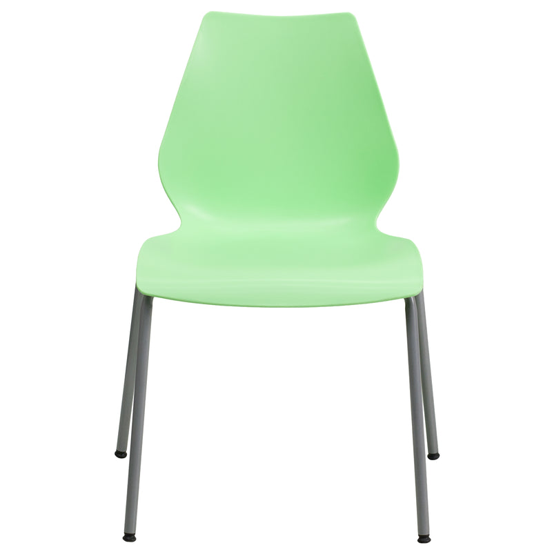 SINGLEWAVE Series 770 lb. Capacity Green Stack Chair with Lumbar Support and Silver Frame