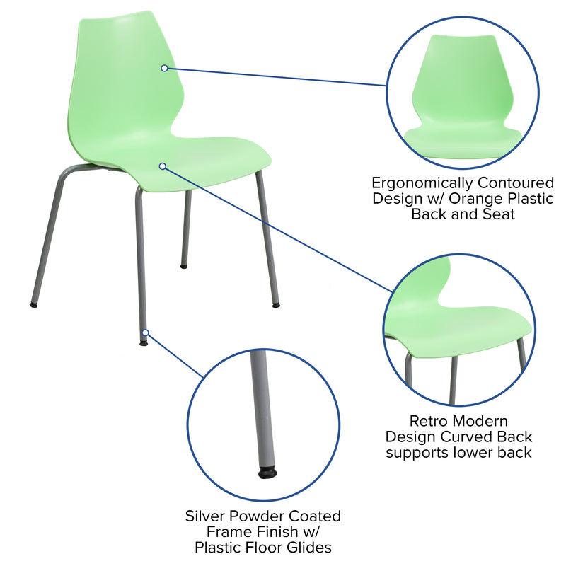 SINGLEWAVE Series 770 lb. Capacity Green Stack Chair with Lumbar Support and Silver Frame