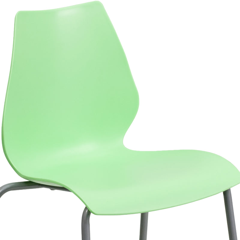 SINGLEWAVE Series 770 lb. Capacity Green Stack Chair with Lumbar Support and Silver Frame