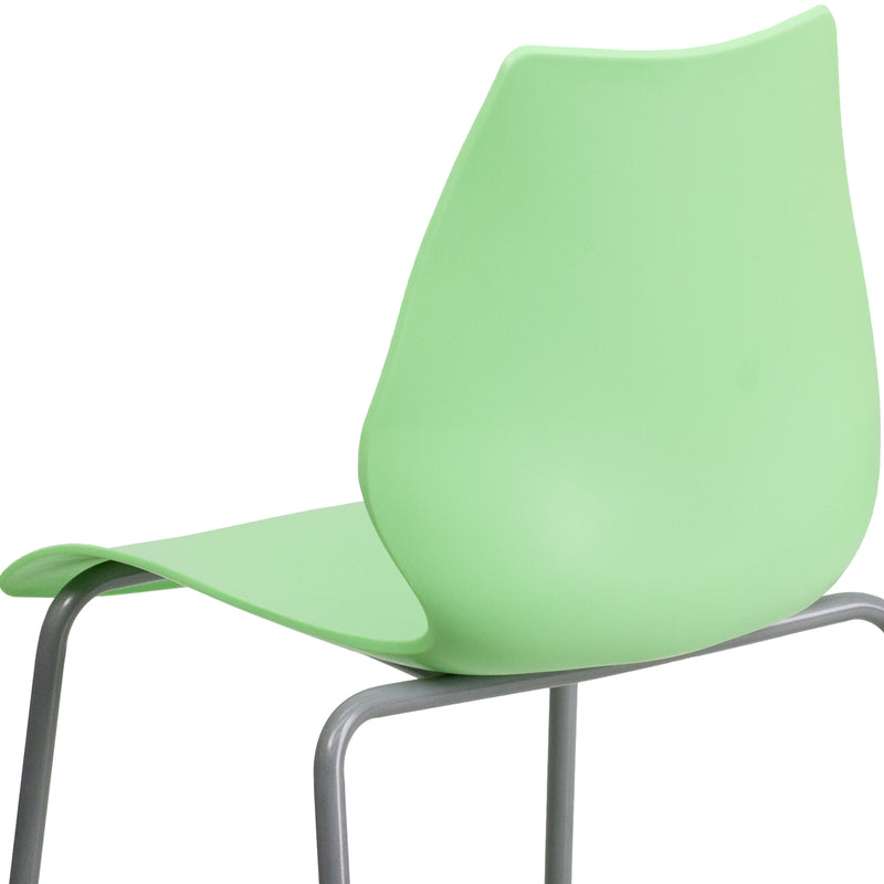 SINGLEWAVE Series 770 lb. Capacity Green Stack Chair with Lumbar Support and Silver Frame