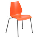 SINGLEWAVE Series 770 lb. Capacity Orange Stack Chair with Lumbar Support and Silver Frame