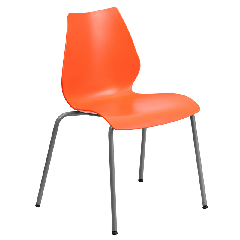 SINGLEWAVE Series 770 lb. Capacity Orange Stack Chair with Lumbar Support and Silver Frame
