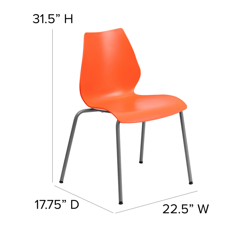 SINGLEWAVE Series 770 lb. Capacity Orange Stack Chair with Lumbar Support and Silver Frame