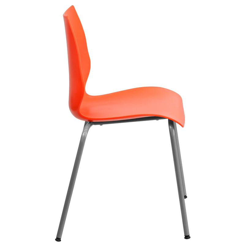 SINGLEWAVE Series 770 lb. Capacity Orange Stack Chair with Lumbar Support and Silver Frame