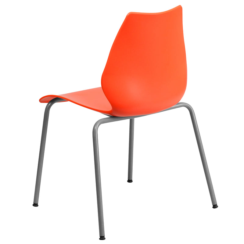 SINGLEWAVE Series 770 lb. Capacity Orange Stack Chair with Lumbar Support and Silver Frame