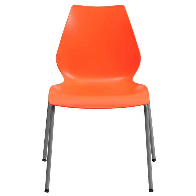 SINGLEWAVE Series 770 lb. Capacity Orange Stack Chair with Lumbar Support and Silver Frame