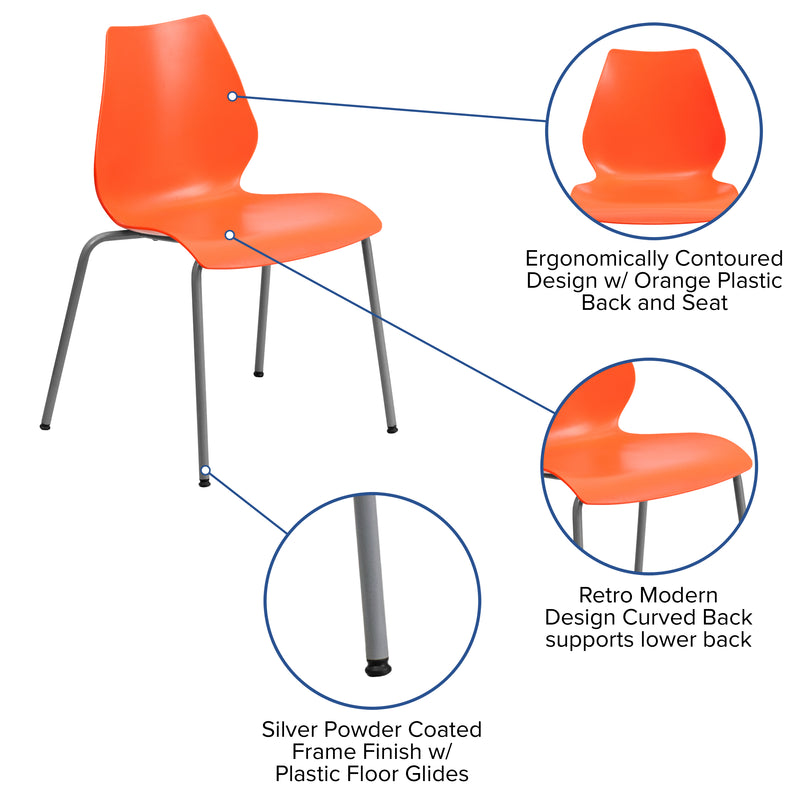 SINGLEWAVE Series 770 lb. Capacity Orange Stack Chair with Lumbar Support and Silver Frame