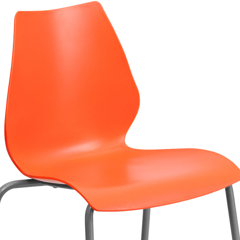 SINGLEWAVE Series 770 lb. Capacity Orange Stack Chair with Lumbar Support and Silver Frame