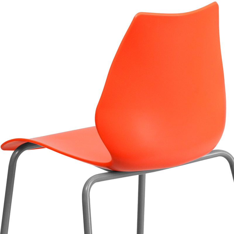 SINGLEWAVE Series 770 lb. Capacity Orange Stack Chair with Lumbar Support and Silver Frame