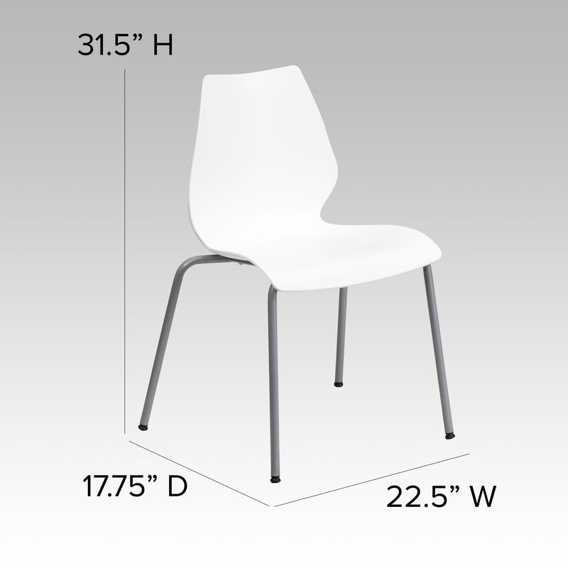 SINGLEWAVE Series 770 lb. Capacity White Stack Chair with Lumbar Support and Silver Frame