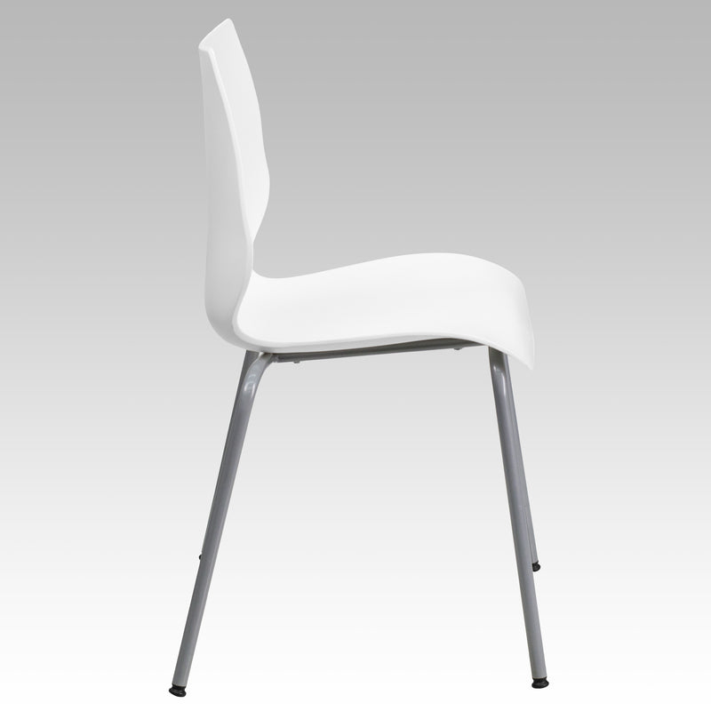 SINGLEWAVE Series 770 lb. Capacity White Stack Chair with Lumbar Support and Silver Frame