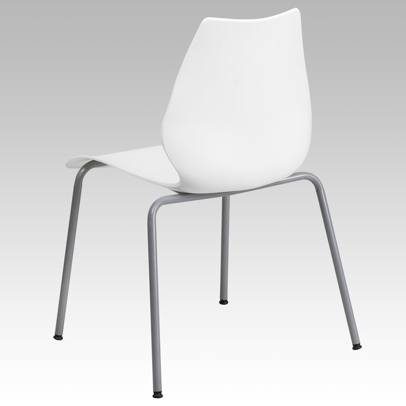 SINGLEWAVE Series 770 lb. Capacity White Stack Chair with Lumbar Support and Silver Frame