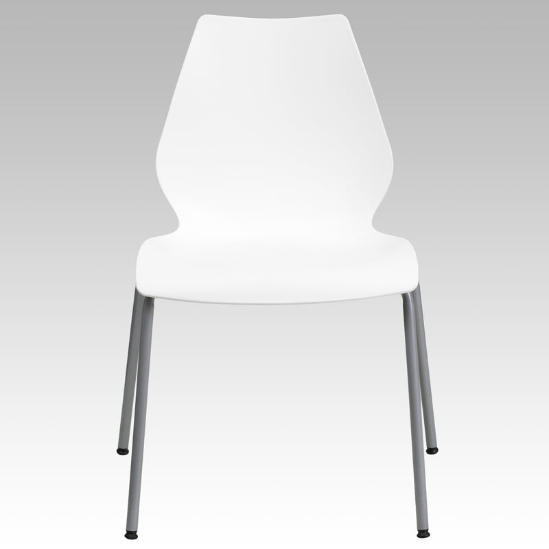 SINGLEWAVE Series 770 lb. Capacity White Stack Chair with Lumbar Support and Silver Frame