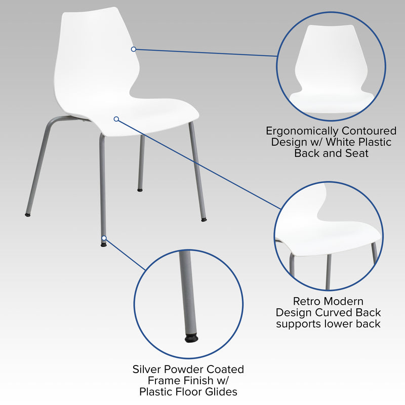 SINGLEWAVE Series 770 lb. Capacity White Stack Chair with Lumbar Support and Silver Frame