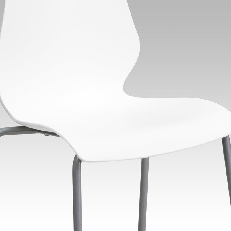 SINGLEWAVE Series 770 lb. Capacity White Stack Chair with Lumbar Support and Silver Frame