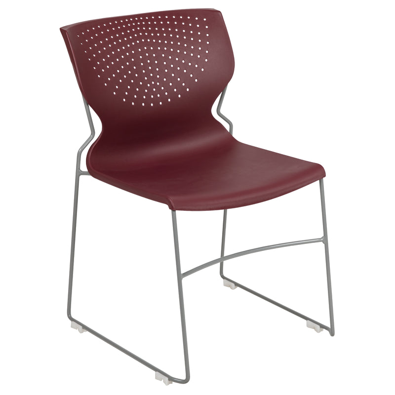 SINGLEWAVE Series 661 lb. Capacity Burgundy Full Back Stack Chair with Gray Powder Coated Frame