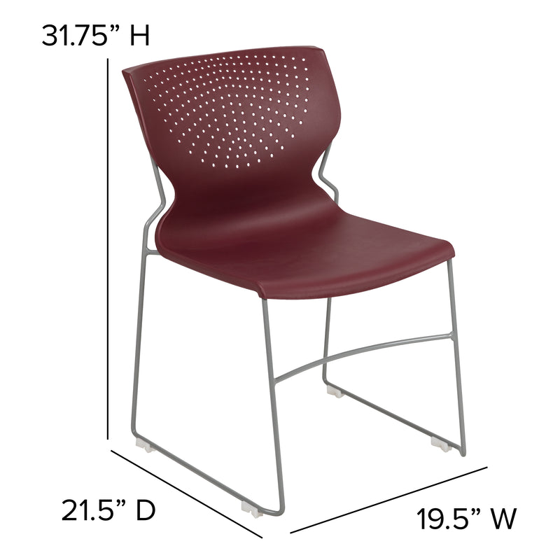 SINGLEWAVE Series 661 lb. Capacity Burgundy Full Back Stack Chair with Gray Powder Coated Frame