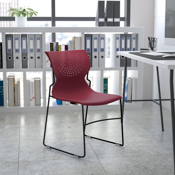 SINGLEWAVE Series 661 lb. Capacity Burgundy Full Back Stack Chair with Gray Powder Coated Frame