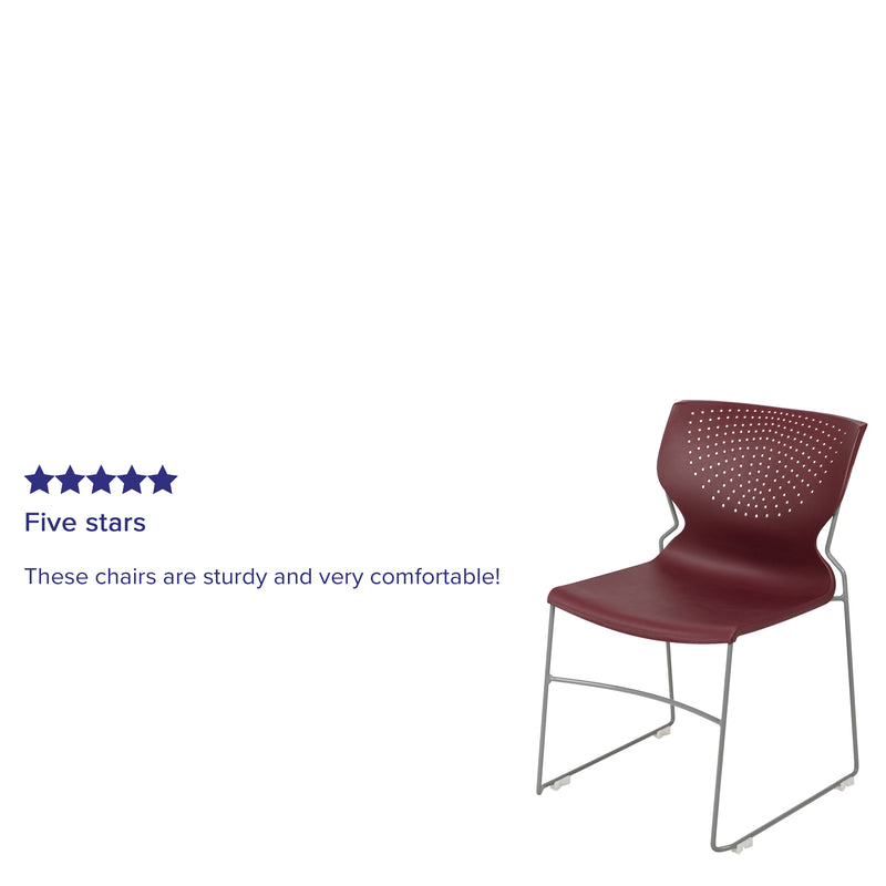 SINGLEWAVE Series 661 lb. Capacity Burgundy Full Back Stack Chair with Gray Powder Coated Frame