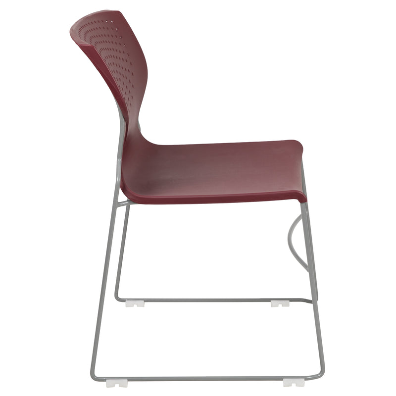 SINGLEWAVE Series 661 lb. Capacity Burgundy Full Back Stack Chair with Gray Powder Coated Frame